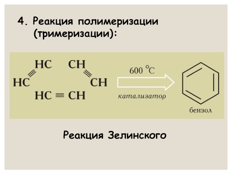 Продукт реакции тримеризации ацетилена. Реакция тримеризации. Реакция Зелинского тримеризация. Реакция полимеризации аренов. Реакция полимеризации арены.