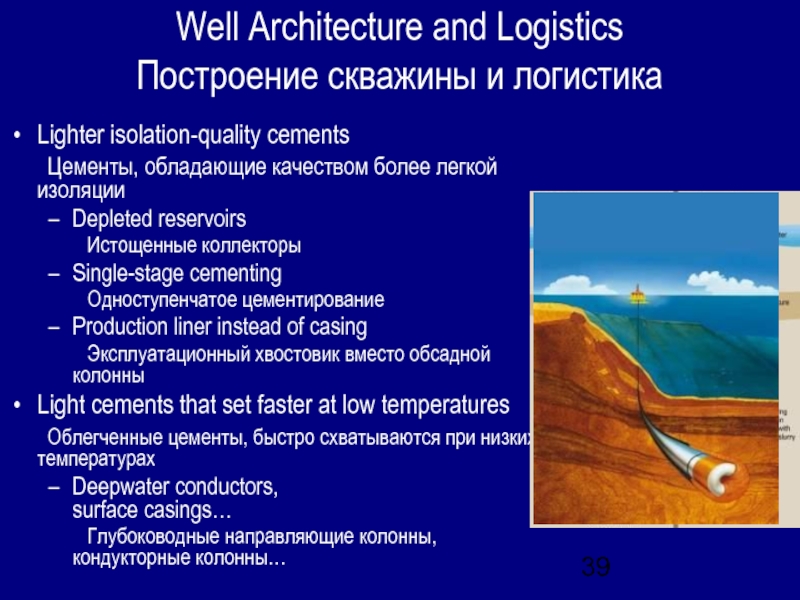 Well Architecture and Logistics Построение скважины и логистикаLighter isolation-quality cements Цементы, обладающие качеством более легкой