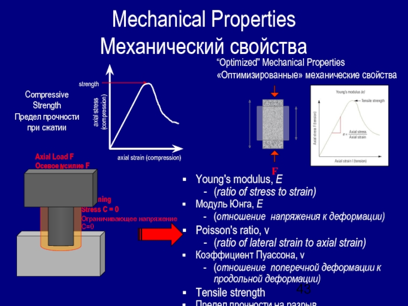 Mechanical Properties Механический свойстваAxial Load FОсевое усилие FConfiningStress C = 0 Ограничивающее напряжениеC=0axial strain (compression)axial
