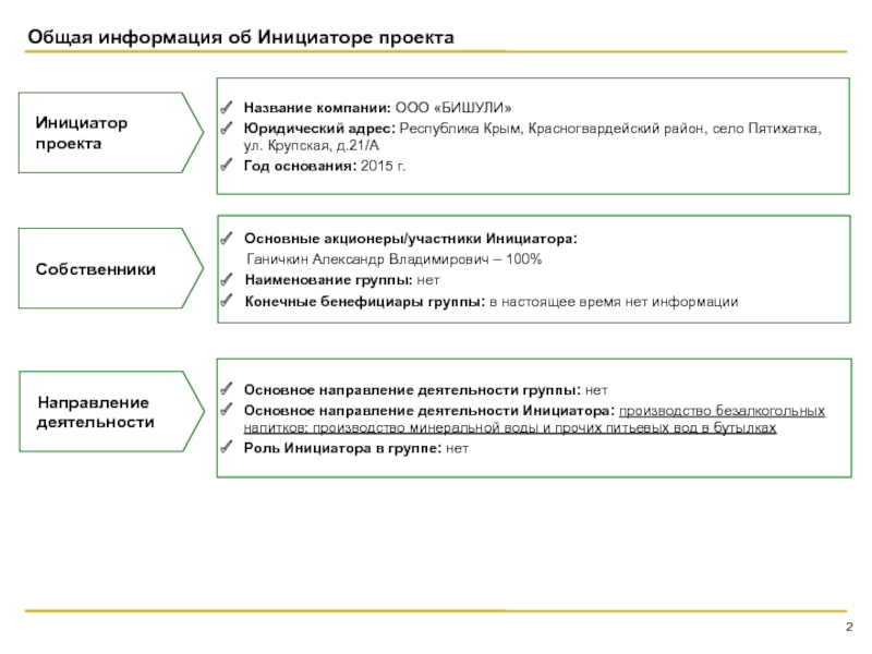 Краткая характеристика инициатора проекта