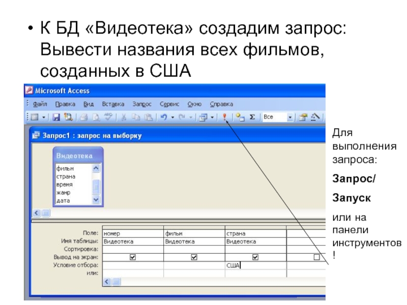 Название вывода. Видеотека база данных таблица. База данных видеотека access. БД видеотека. Таблица БД видеотека.