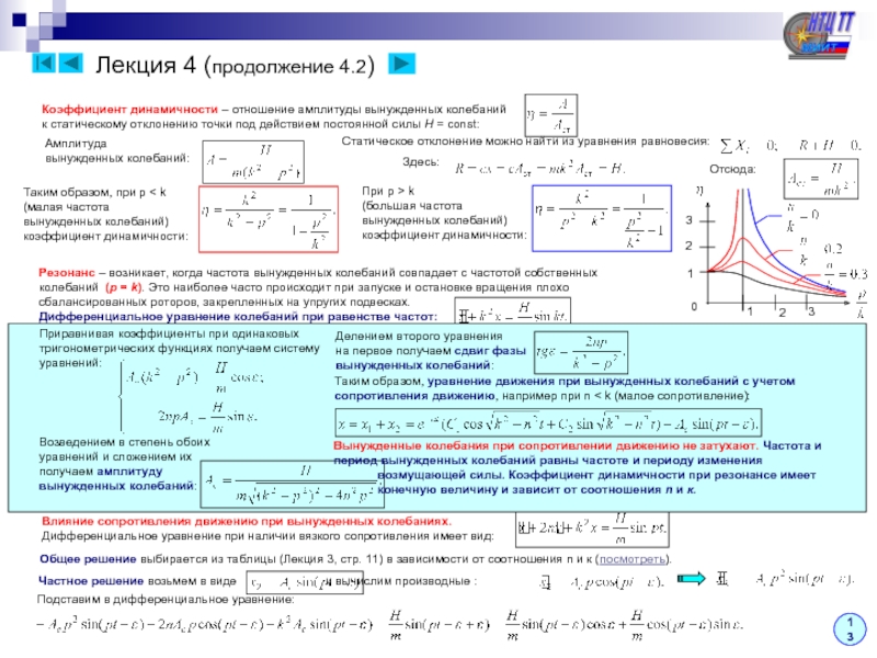 Силу с постоянными коэффициентами. Коэффициент динамичности термех. Коэффициент динамичности при колебаниях. Коэффициент динамичности теоретическая механика. Вынужденные колебания лекция.