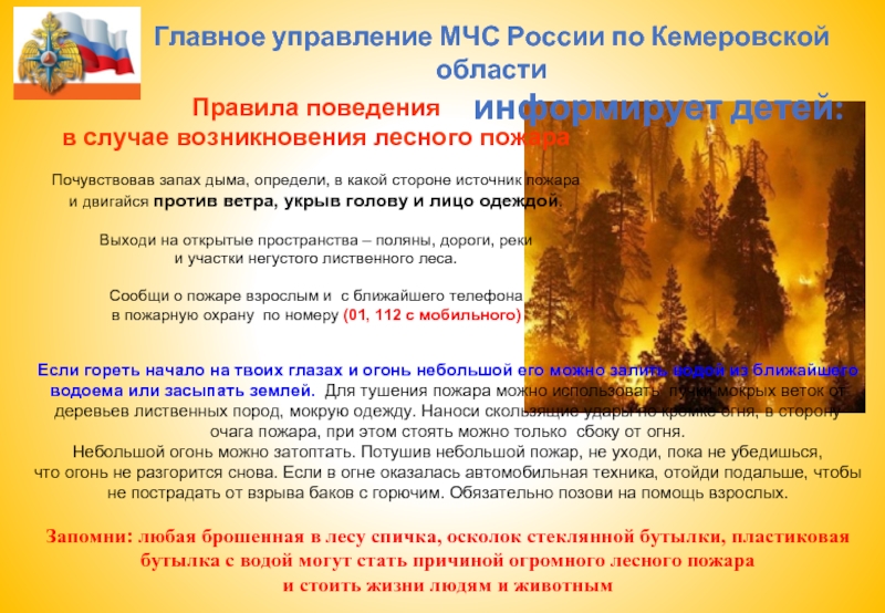 Главное управление МЧС России по Кемеровской области информирует детей: Если гореть начало на твоих глазах