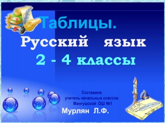 Таблицы. Русский язык 2 - 4 классы
