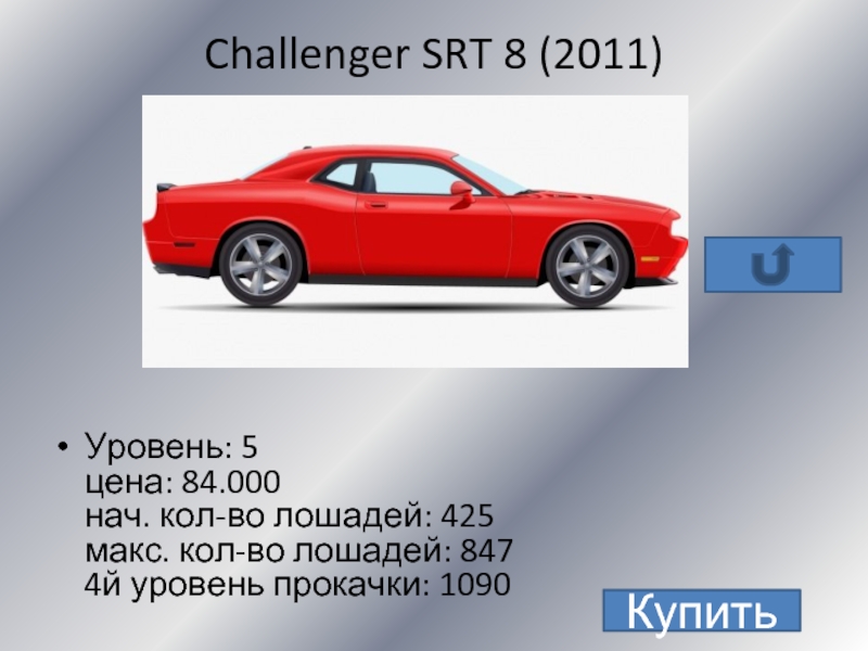 Challenger SRT 8 (2011) Уровень: 5 цена: 84.000 нач. кол-во лошадей: