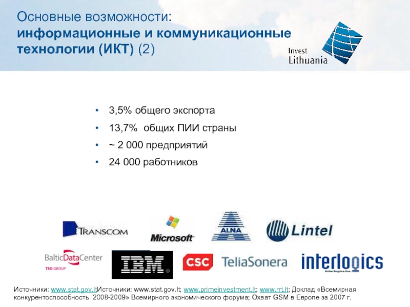 Основные возможности:  информационные и коммуникационные технологии (ИКТ) (2)3,5% общего экспорта
