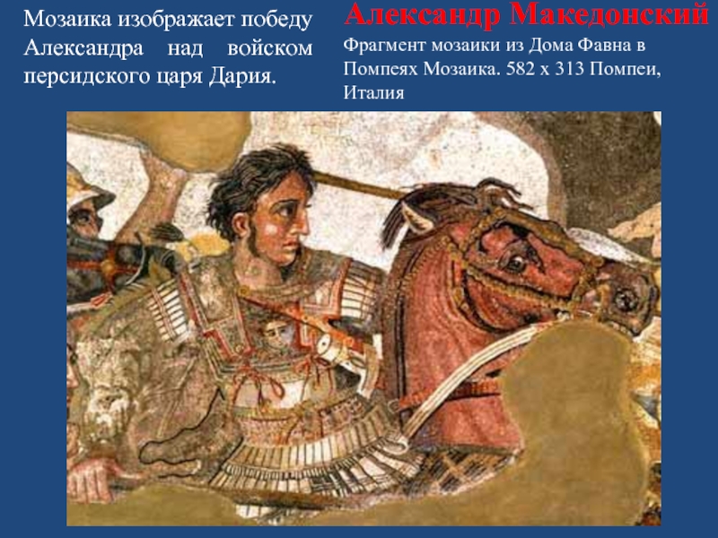 Александр Македонский Фрагмент мозаики из Дома Фавна в Помпеях Мозаика. 582