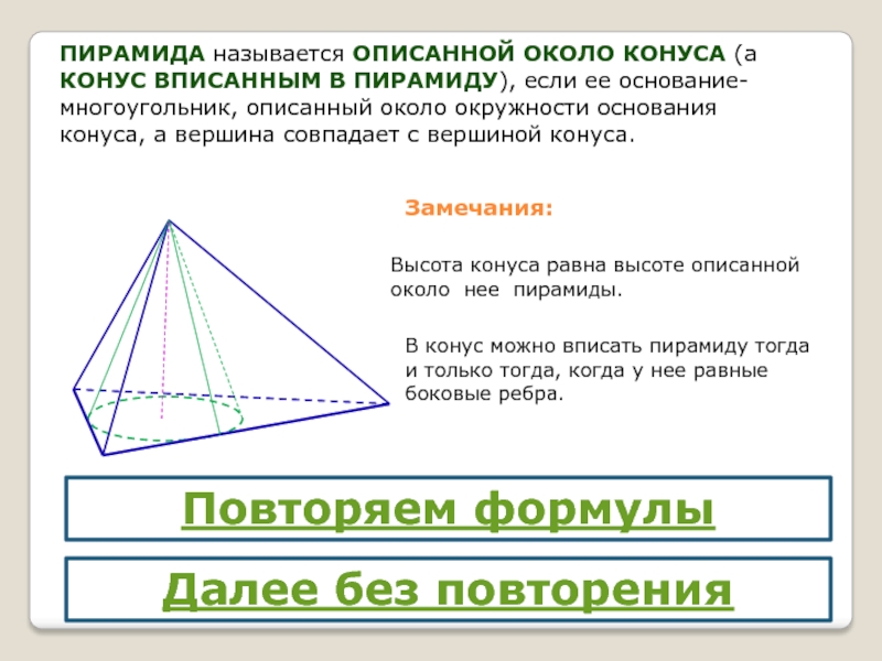 В основание пирамиды можно вписать окружность. Конус описанный около пирамиды. Пирамида вписанная в конус. Вписанная и описанная пирамида. Конус вписан в треугольную пирамиду.
