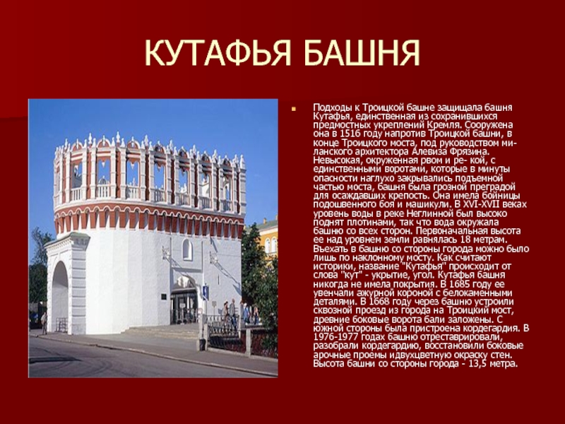Кутафья и троицкая башни кремля