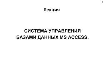 Система управления базами данных MS Аccess