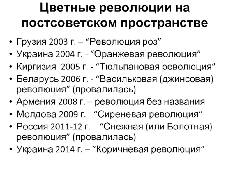 Что такое революция в стране. Цветные революции. Цветные революции на постсоветском пространстве. Цветные революции таблица. Оранжевые революции на постсоветском пространстве.