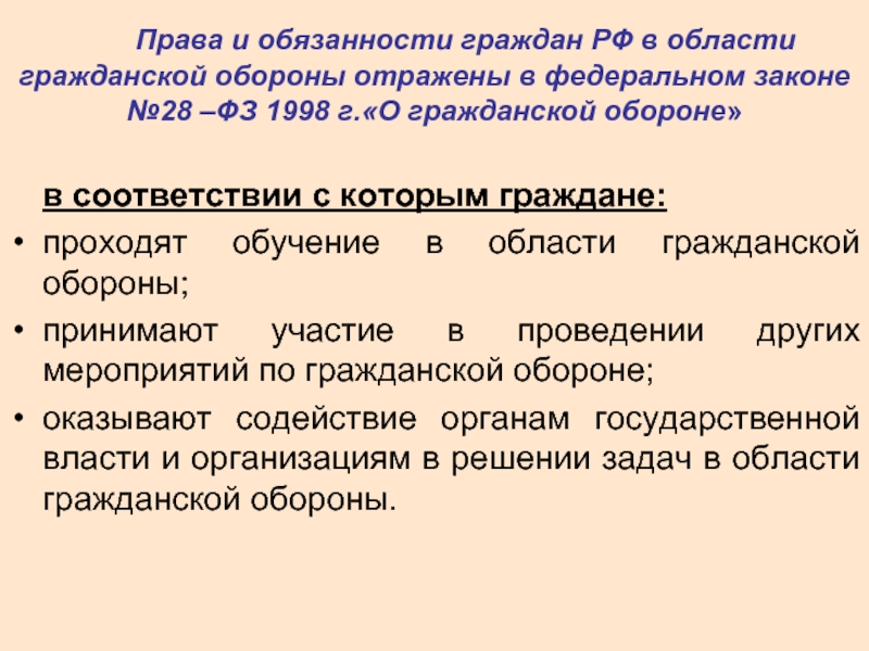 Гражданские обязанности россии. Законодательство в области гражданской обороны.