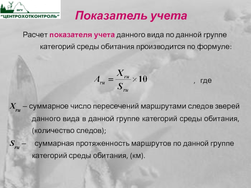 Показатель учета Расчет показателя учета данного вида по данной группе категорий среды