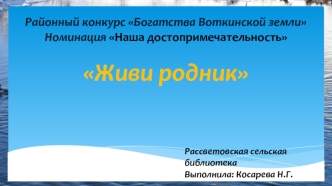 Живи, родник. Районный конкурс Богатства Воткинской земли. Номинация Наша достопримечательность