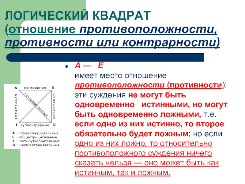 Логический квадрат. Логический квадрат отношение контрарности. Отношения по логическому квадрату. Логический квадрат противоположность. Отношение противоположности в логике.