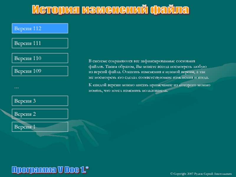 Программа V Doc 1.*© Copyright 2007 Рудюк Сергей АнатольевичИстория изменений файлаВерсия 112Версия 111Версия 110Версия 109…Версия