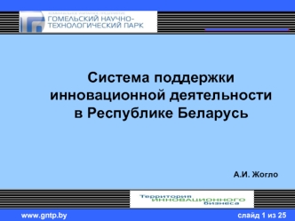 Система поддержки 
инновационной деятельности 
в Республике Беларусь