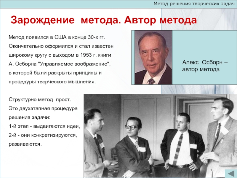 Метод автор. Алекс Осборн Автор мозгового штурма. Алекс Осборн (1888 – 1966). Автор метода. Мозговой штурм метод а Осборн.