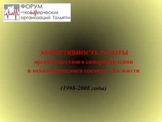 ЭФФЕКТИВНОСТЬ РАБОТЫ 
органов местного самоуправления 
и некоммерческого сектора г.Тольятти

(1998-2008 годы)