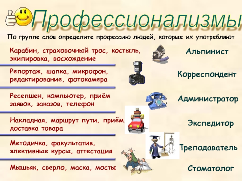 Как определить профессию. Карабин страховочный трос костыль экипировка. Определите эту профессию. Слова которые употребляются людьми определенной профессии. Слова для определённых профессий.