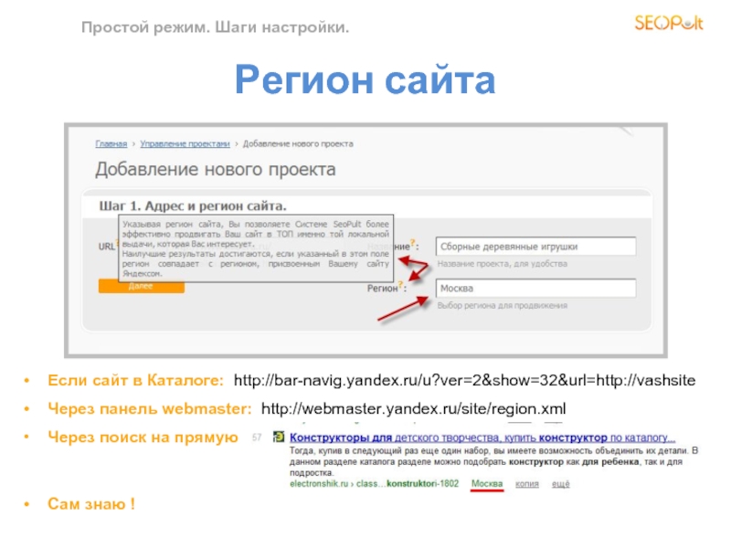 Настройка шагов. Режим простоя. Язык и регион настройки. Пример поиска через dom. Режим простого поиска.