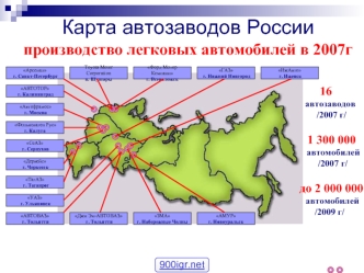 Карта автозаводов Россиипроизводство легковых автомобилей в 2007г