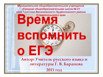 Автор: Учитель русского языка и литературы Г. В. Баранова
2011 год
