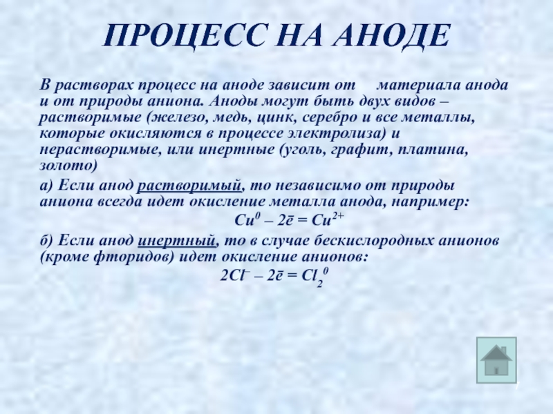 Какие процессы протекают на аноде