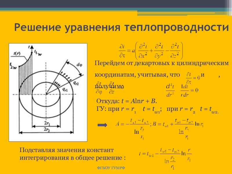 Цилиндрические координаты. Решение уравнения теплопроводности. Решение уравнение теплопроводности в цилиндрических координатах. Уравнение теплопроводности в декартовой системе координат. Уравнение теплопроводности в цилиндрических координатах.