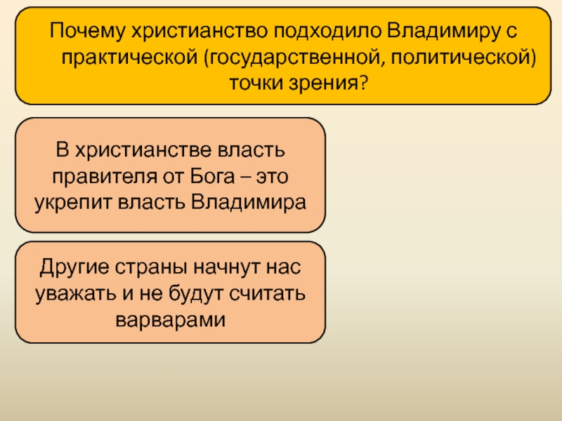 Практический государственный. Политическая точка зрения. С политической точки зрения правительственный. Почему Владимир христианство. Почему христианство укрепило власть.