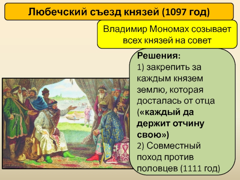 Каким решением пришли князья. 1097 Любечский съезд русских князей.