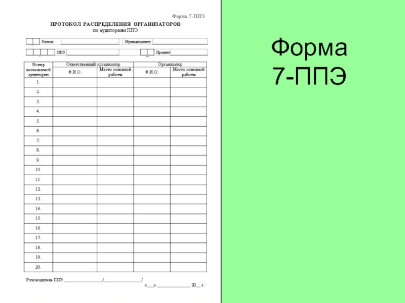 Форма 7 5. Форма ППЭ 07. Форма распределения организаторов в ППЭ. Форма ППЭ 07 ЕГЭ. Форма 7.