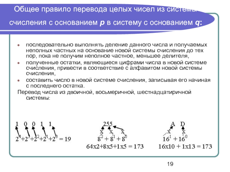 Перевод чисел из одной позиционной системы счисления в другую 10 класс босова презентация