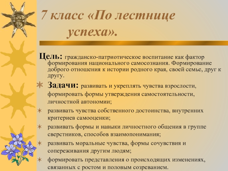 Успехи класса. Цель гражданского патриотического воспитания 7 класс. Развитое чувство патриотизма и национального самосознания.