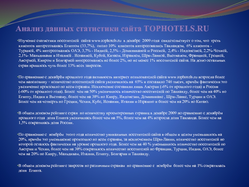 Анализ данных статистики сайта TOPHOTELS.RU Изучение статистики посетителей сайта www.tophotels.ru в декабре