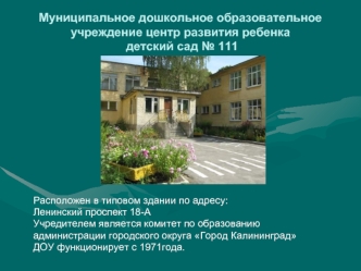 Муниципальное дошкольное образовательное учреждение центр развития ребенка детский сад № 111