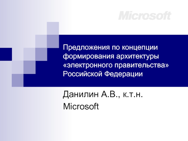 Предложения по концепции формирования архитектуры «электронного правительства» Российской Федерации Данилин А.В., к.т.н. Microsoft