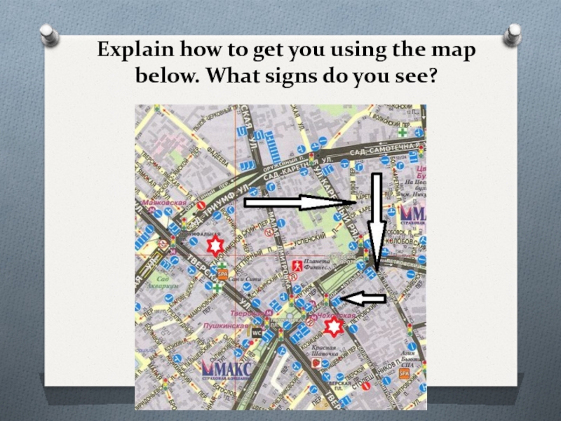 Explain how to get you using the map below. What signs do you see?