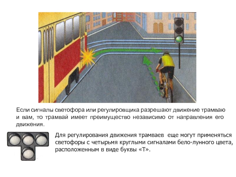 Для регулирования движения трамваев еще могут применяться светофоры с четырьмя круглыми сигналами бело-лунного цвета,  расположенным в