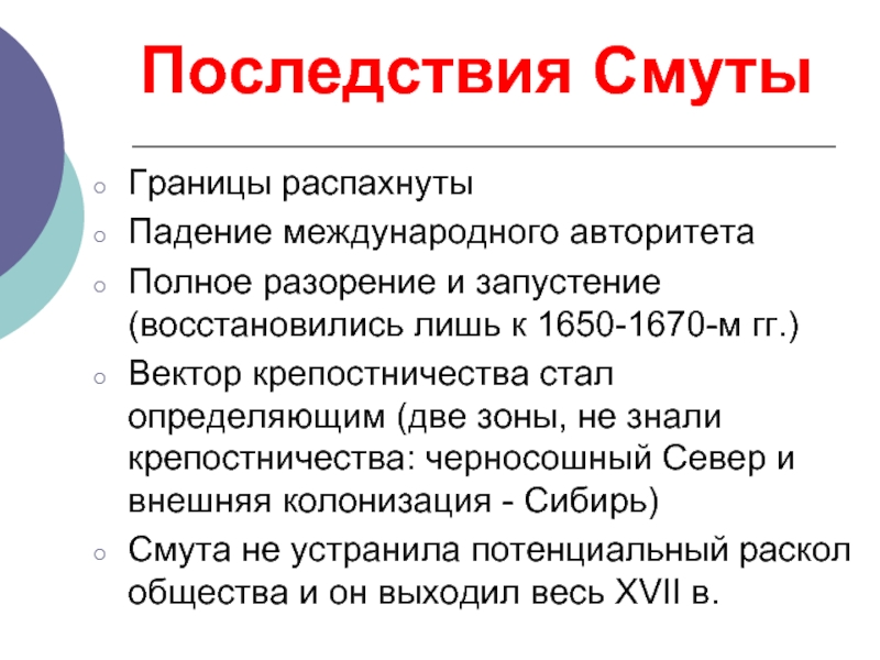 Последствия смуты