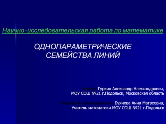 Научно-исследовательская работа по математикеОДНОПАРАМЕТРИЧЕСКИЕСЕМЕЙСТВА ЛИНИЙ