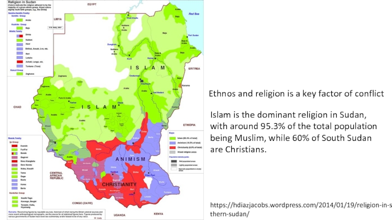 Ethnos and religion is a key factor of conflict Islam is the dominant religion in Sudan, with