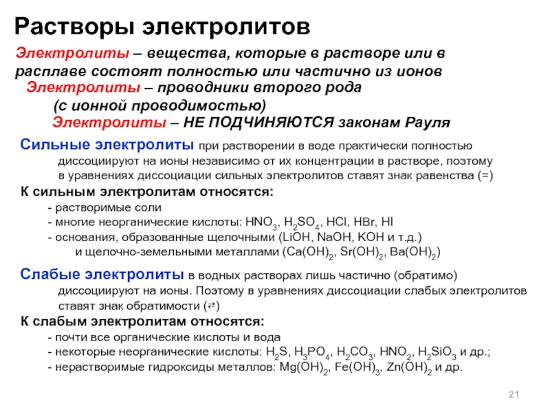 Электролиты ионы в растворе электролита