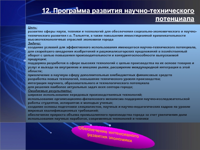 Развитие науки сферы. Развитие научного потенциала. Что включает научно-Технологический потенциал.