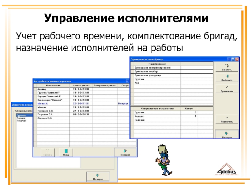 Работа упр. Учет рабочих задач. Планирование и учет работы бригад. Комплектование бригады исполнителей. Журнал работы бригады.