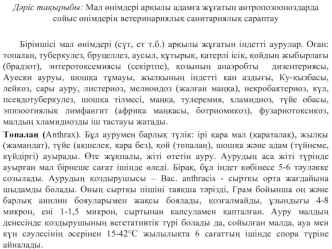 Мал өнімдері арқылы адамға жұғатын антропозооноздарда сойыс өнімдерін ветеринариялық санитариялық сараптау