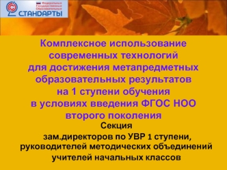 Комплексное использование современных технологий для достижения метапредметных образовательных результатов на 1 ступени обучения в условиях введения ФГОС НОО второго поколения