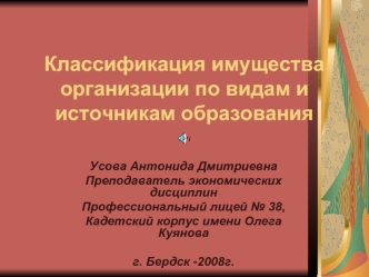 Классификация имущества организации по видам и источникам образования