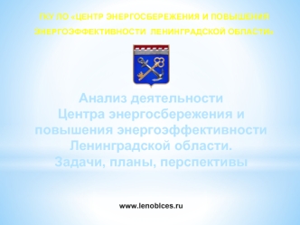 Анализ деятельности 
Центра энергосбережения и повышения энергоэффективности Ленинградской области.
Задачи, планы, перспективы