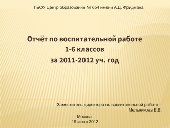 Отчёт по воспитательной работе 
1-6 классов 
за 2011-2012 уч. год